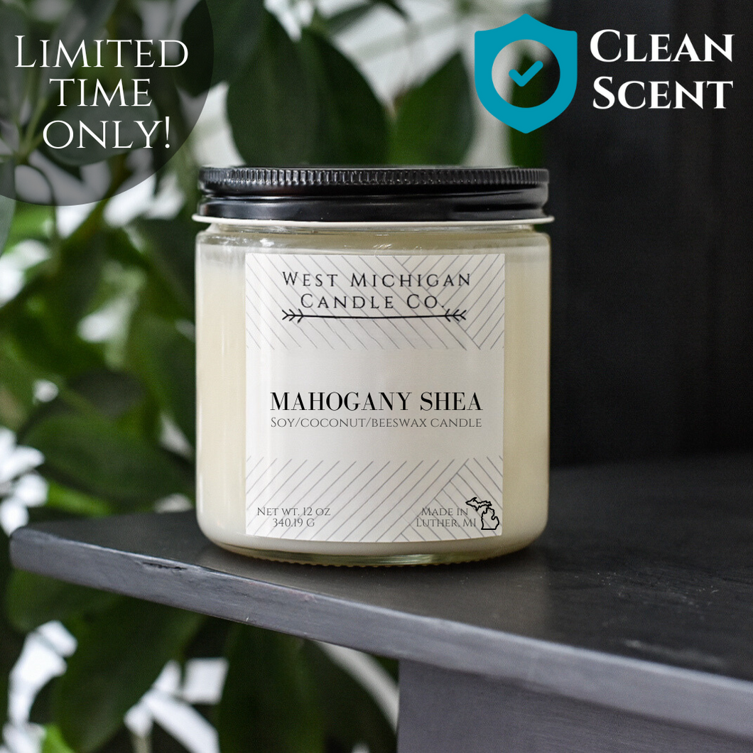 Mahogany Shea Soy Wax Blend Scented Candle | Non-toxic | Handmade