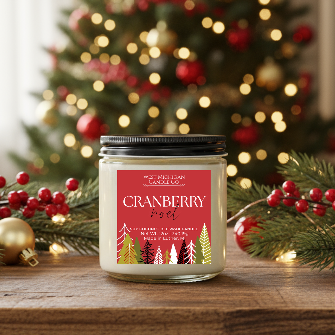 Cranberry Noel Candle - Clean Scent, Natural Soy Coconut Beeswax Wax Blend | Holiday Gift (12 0z)