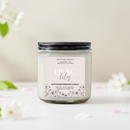 Lilac + Lily Soy Wax Blend Scented Candle | Floral Candle | Spring Candle | Non-toxic | Handmade