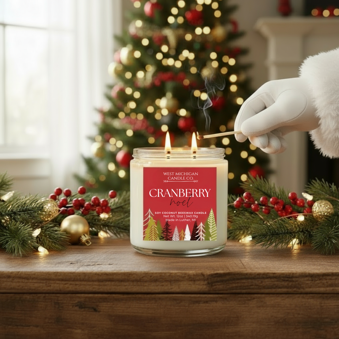 Cranberry Noel Candle - Clean Scent, Natural Soy Coconut Beeswax Wax Blend | Holiday Gift (12 0z)