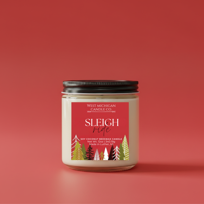 Sleigh Ride Candle - Clean Scent, Natural Soy Coconut Beeswax Wax Blend | Holiday Gift (12 0z)
