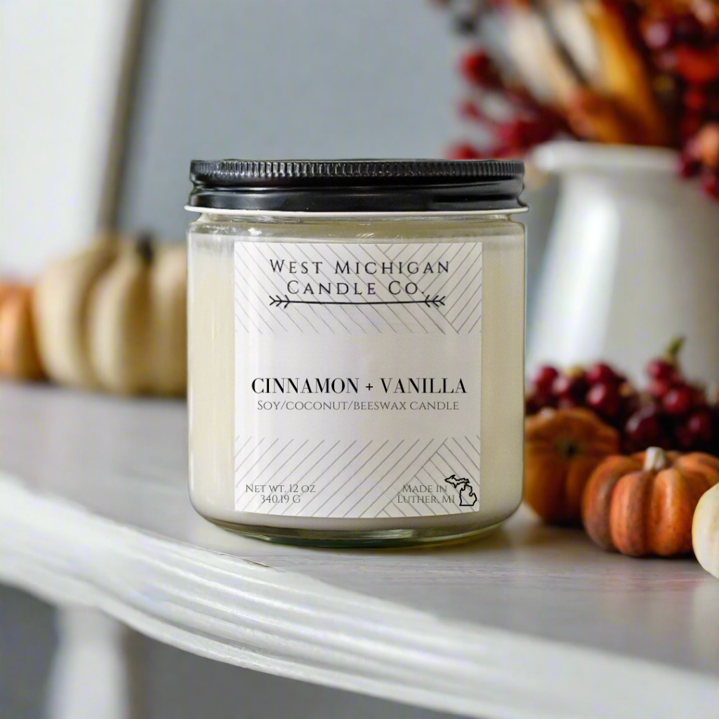 Cinnamon + Vanilla Soy Wax Blend Scented Candle | Bakery Candle | Non-Toxic | Handmade