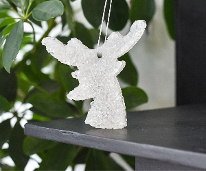 Spa Day Air Freshener for car, closet, gym bag, purse, locker, and more. Color: White, Shape: Deer.