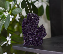 Load image into Gallery viewer, Blueberry Air Freshener for car, closet, gym bag, purse, locker, and more.  Color:  Purple, Shape: Lower Michigan (Mitten).